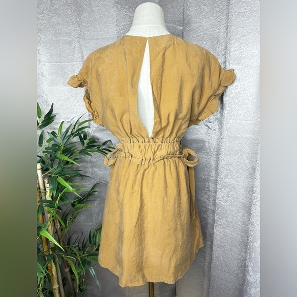 Zara Women’s Ruffle Sleeve Tie Waist Mini Dress in Camel Tan Sz Small - Picture 9 of 16